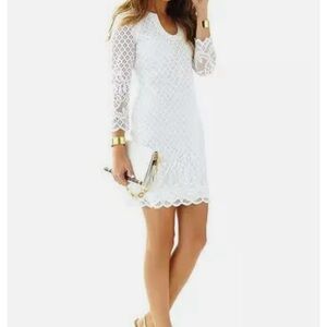 Lilly Pulitzer Mara Paradise Island Engineered White Lace Scallop Hem Dress
